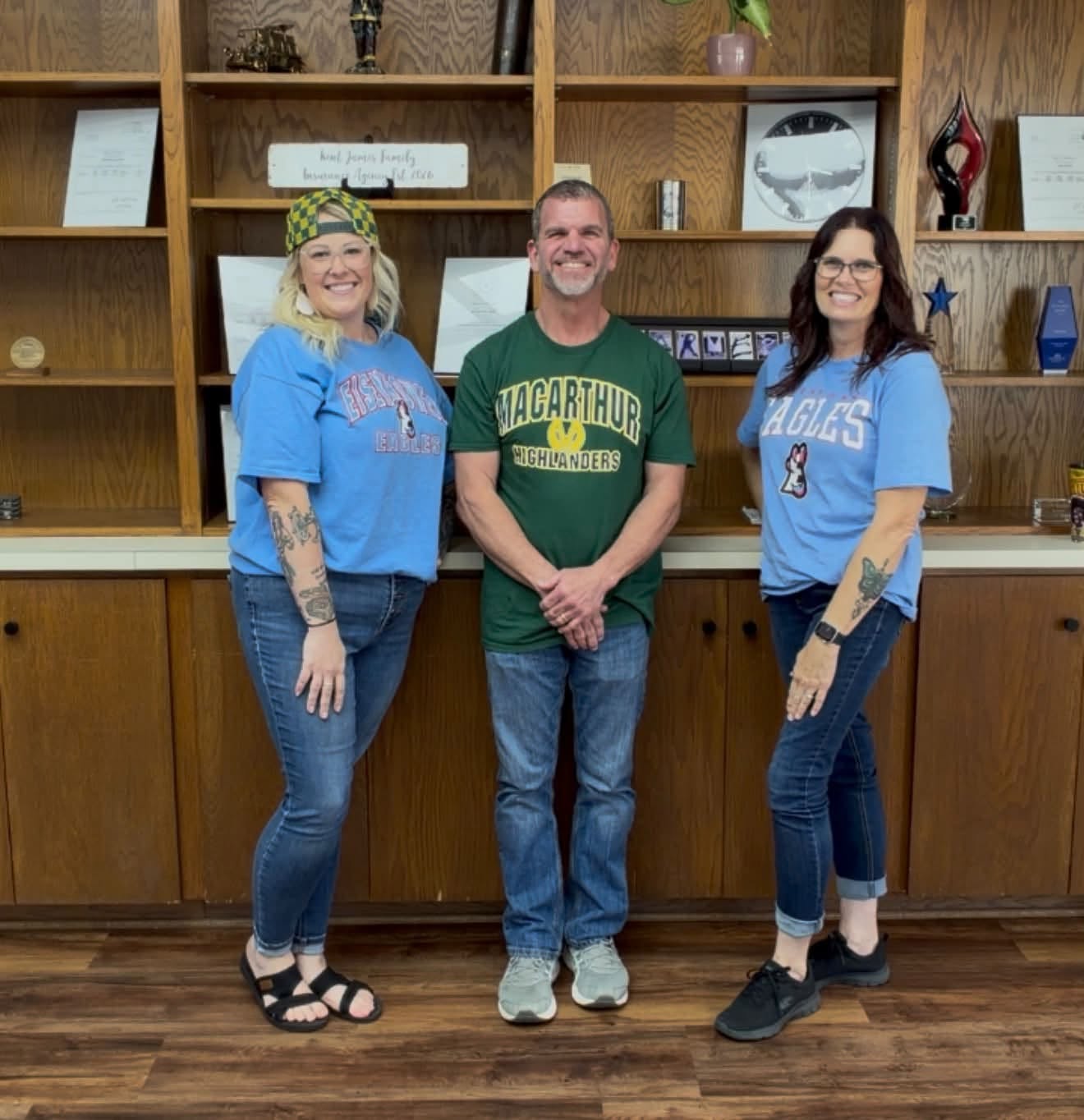 Kent, Terrance, and Viki together in the insurance office